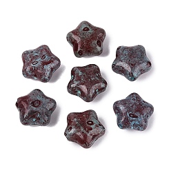 Brun Perles de verre opaque Picasso, étoiles, brun, 15~15.5x15.5~16x8~8.5mm, Trou: 1~1.5mm, environ 213 pcs / livre