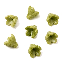 Olive Dyed Synthetic Coral Carved Beads, Flower, Olive, 13x14.5~15mm, Hole: 1.5~1.6mm