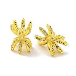 Настоящее золото 18K Шапочки и конусы для бусин, латунные, Двухсторонняя, с четким кубического циркония, долговечный, без свинца и без кадмия, реальный 18 k позолоченный, 16x11 мм, отверстие : 1.5 мм