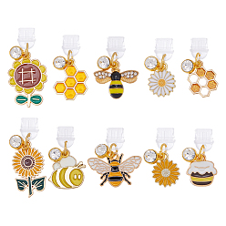 (52) Непрозрачная лаванда 10шт пластиковые мобильные пылезащитные заглушки, с подвесками из эмали и сплава , пчелы/цветок, разноцветные, 28~40 мм, 10 шт / комплект