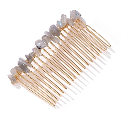 Лабрадорита Заколка для волос из лабрадорита с гравием, с металлическими гребнями для волос, 75x40 мм