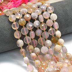 Вишневый агат Натуральные вишневые агатовые бусины, граненый шестиугольный разрез, плоско-круглые, с бисером, 10~10.5x6 мм, отверстие : 1 мм, около 31~32 шт / нитка, 15.35''~15.55'' (39~39.5 см)