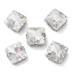 Прозрачный Квадратная вышивка стразами, многожильных ссылки, стекло горный хрусталь, с настройками зубцов из нержавеющей стали, аксессуары для одежды, граненые, прозрачные, 11x11x5.8 мм, отверстие : 1 мм