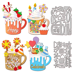 Посуда С днем рождения трафареты для резки штампов из углеродистой стали, для diy scrapbooking, Фотоальбом, декоративная бумага для тиснения, форма для поздравительных открыток, чашка, 94~110x141~153x0.8 мм, 2 шт / комплект