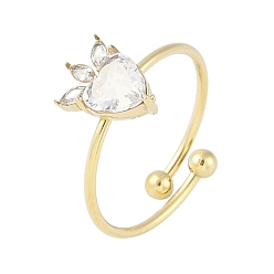 Сердце 304 открытые манжеты из нержавеющей стали с микропаве из прозрачного циркония для женщин, золотые, сердце, Сердце: 11x7.5 mm, регулируемый