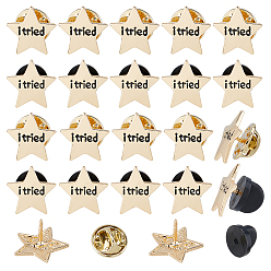 Light Gold 15 Bags Star with Word I Tried Alloy Lapel Pin Back Brooches for Backpack Clothes, Light Gold, 16x15.5mm