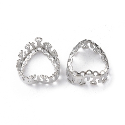 Платина Латунь пришить настройки зубца, филигранные оправы с открытой спиной для заостренных страз, сердце, платина, лоток : 12x12.5 мм, 14x13.5x7 мм, отверстие : 0.8 мм
