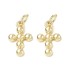 Настоящее золото 18K Экологически чистые подвески из латуни с гальванопокрытием, долговечный, с открытыми кольцами прыжковых, без свинца и без кадмия, крест очарование, реальный 18 k позолоченный, 14x9x2.5 мм, отверстие : 3.4 мм
