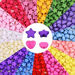 Mixed Color 1500Pcs 15 Style Opaque Acrylic Beads, Heart & Star, Mixed Color, 100pcs/style