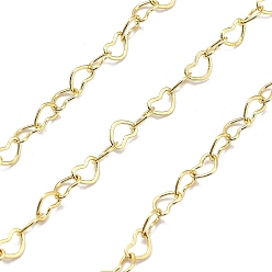Золотой Латунные сердечные цепи, пайки, без кадмия, без никеля и без свинца, с катушкой, золотые, 4.5x3x0.5 мм, около 32.81 футов (10 м) / рулон