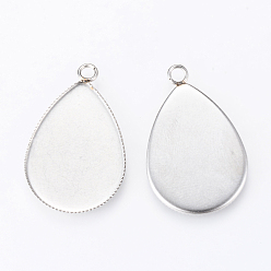 Нержавеющая Сталь Цвет Устойчив к потускнению 304 подвеска из нержавеющей стали с кабошоном, ободок с фрезерованным краем, слеза, цвет нержавеющей стали, лоток : 24x18 мм, 29x18.5x1 мм, отверстие : 2 мм