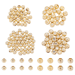 Настоящее золото 24K 120 шт. 4 стили латунные бусины-проставки, долговечный, граненые круглые, реальный 24 k позолоченный, 4~4.8x3.7~4, отверстие : 1.2~1.8 мм
