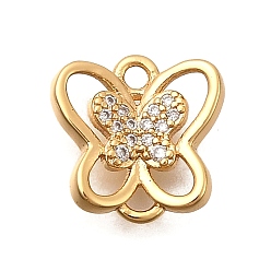 Прозрачный Подвески-бабочки из латуни с микропаве из кубического циркония, долговечный, без никеля , реальный 18 k позолоченный, прозрачные, 12x12x3 мм, отверстие : 1.5 мм