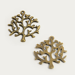 Античная Бронза Сплавочные подвески тибетского стиля, без свинца и без кадмия, древо жизни, античная бронза, 45x40x2 мм, отверстие : 2 мм