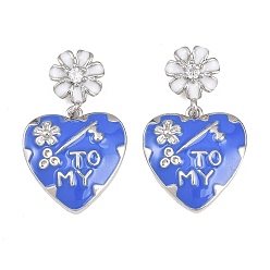 Платина Латунные микропаве прозрачные подвески с фианитом, с эмалью, сердце прелести, платина, 29.5 мм, отверстие : 5x2 мм