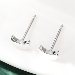 Платинированный Серьги-гвоздики в форме луны из латуни для женщин, Реальная платина, 7x5.5 мм