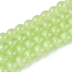 Зелено-Желтый Прозрачные стеклянные нити, имитирующие кошачий глаз, круглые, зеленый желтый, 5.5~6 мм, отверстие : 0.9~1 мм, около 146~149 шт / нитка, 30.31~31.5 дюйм (77~80 см)