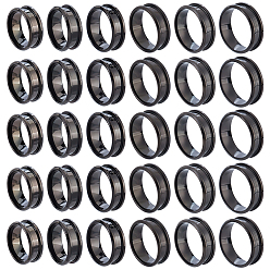 Черный 30 шт. 6 стили 304 нержавеющая сталь рифленые кольца для пальцев, кольцевой сердечник, для изготовления инкрустации, чёрные, 16.9~23 мм, 5 шт / стиль