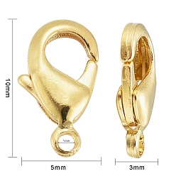 Golden Brass Lobster Claw Clasps, Parrot Trigger Clasps, Cadmium Free & Nickel Free & Lead Free, Golden, 10x5x3mm, Hole: 1mm