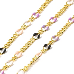 Лиловый Латунь Figaro цепи, пайки, с эмалью, стойки покрытие, долговечный, без свинца и без кадмия, с катушкой, реальный 18 k позолоченный, сирень, 5x3x1 mm и 2.5x2x1 mm