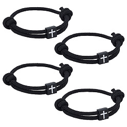 Черный 4шт. браслеты из плетеной веревки в форме креста для пары друзей, чёрные, внутренний диаметр: 2-1/8 дюйм (5.4 см)