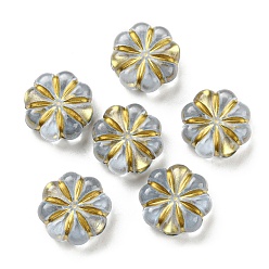 Bleu Acier Clair Placage perles acryliques transparents, métal doré enlaça, fleur, bleu acier clair, 13x5mm, Trou: 3mm, 700 pcs / 500 g