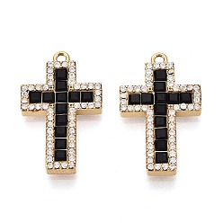 Черный 304 подвески из прозрачного кубического циркония из нержавеющей стали, крест прелести, со стеклом, ионное покрытие (ip), реальный 18 k позолоченный, чёрные, 22.5x13.5x2.5 мм, отверстие : 1.4 мм