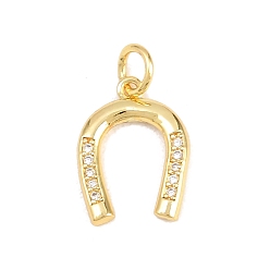 Прозрачный Латунные микро проложить кубического циркония подвески, подковы прелести, без кадмия и без свинца, реальный 18 k позолоченный, прозрачные, 14.5x11x1.5 мм, отверстие : 3.5 мм