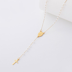 Blanco Collares de rosario de resina vintage, 304 Collares con colgante de cruz religiosa de acero inoxidable con la imagen de la Virgen para mujer, dorado, blanco, 20.87 pulgada (53 cm)