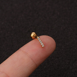 Letter I 316l серьги для хряща из хирургической нержавеющей стали с микропаве из прозрачного кубического циркония, золотые, Буква "i", 6 мм, штифты : 1.2 мм