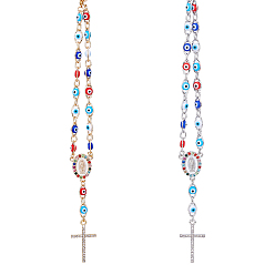 Platinum & Light Gold 2 шт. 2 цвета сплава горный хрусталь крест подвеска браслет с цветной смолой сглаза бусины цепи, браслет-четки из бисера с латунными цепочками, платина и светлое золото, 10-7/8 дюйм (27.6 см), 1 шт / цвет