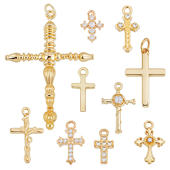 Золотой 10 шт. 10 стили латунные микро-паве кубические циркониевые подвески, крест прелести, золотые, 8.5~34x6~23.5x1.5~3 мм, отверстие : 0.7~2.5 мм, 1 шт / стиль
