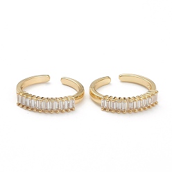 Настоящее золото 18K Латунные кольца из манжеты с прозрачным цирконием, открытые кольца, долговечный, реальный 18 k позолоченный, 2~4.5 мм, внутренний диаметр: 17.5 мм