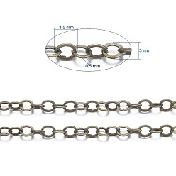 Antique Bronze Brass Flat Oval Cable Chains, Unwelded, with Spool, Cadmium Free & Nickel Free & Lead Free, Antique Bronze, 3.5x3x0.5mm, about 301.83 Feet(92m)/roll