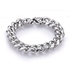 Stainless Steel Color Tarnish Resistant 304 Stainless Steel Curb Chains Bracelets, with Lobster Claw Clasps, Stainless Steel Color, 8-5/8 inch(22cm), 15x6mm