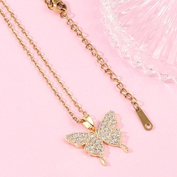 Настоящее золото 18K Латунный микропаве прозрачный кубический цирконий кулон ожерелья для женщин, ионное покрытие (ip) 304 ожерелья-цепочки из нержавеющей стали, стойки покрытие, реальный 18 k позолоченный, 15.75 дюйм (40 см)