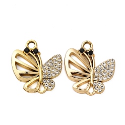 Золотой Подвески из сплава и страза, бабочка, золотые, 20.5x19x2.5 мм, отверстие : 2.1 мм