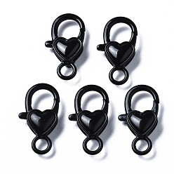 Черный Застежки-клешни из экологически чистого сплава, окрашенные распылением, без кадмия, без никеля и без свинца, сердце, чёрные, 27x15x6.5 мм, отверстие : 4 мм