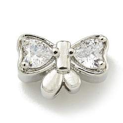 Платина Покрытие стойки латунь микро паве бусина циркония, долговечный, без свинца и без кадмия, бантом, платина, 8.5x12.5x7 мм, отверстие : 1.8 мм