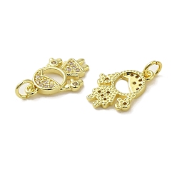 Real 18K Gold Plated Rack Plating Brass Micro Pave Clear Cubic Zirconia Pendants, with Jump Ring, Long-Lasting Plated, Lead Free & Cadmium Free, Human Charms, Real 18K Gold Plated, 16.5x12x2mm, Hole: 3mm