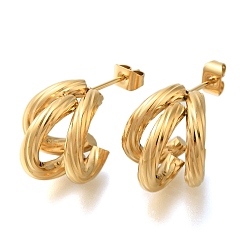 Настоящее золото 18K Ионное покрытие (ip) 304 серьги-гвоздики из нержавеющей стали, разделенные серьги-полукольца, реальный 18 k позолоченный, 15.5x14 мм