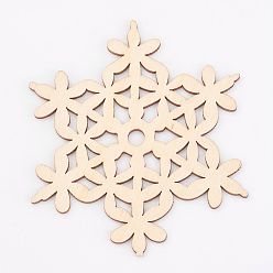 Античный Белый Неокрашенные бусины из натурального дерева, снежинка, Для рождественской темы, старинный белый, 100x110x2.5 мм, отверстие : 6.5 мм