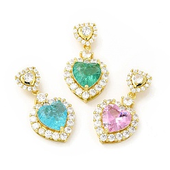 (52) Непрозрачная лаванда Латуни циркония кубической подвески, подвеска в форме сердца, золотые, разноцветные, 30 мм, Кулон : 23x16x8 мм, отверстие : 4x3.5 мм