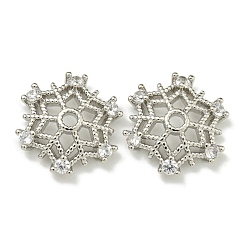 Платина Покрытие стойки латунь микро паве прозрачные колпачки из кубического циркония, долговечный, без свинца и без кадмия, цветок, платина, 13x14x3 мм, отверстие : 1.8 мм