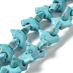 Средний Бирюзовый Синтетических нитей бирюзовые бусы, дельфин, средне бирюзовый, 13x20x7 мм, отверстие : 1.2 мм, около 40~42 шт / нитка, 14.96''~15.55'' (38~39.5 см)