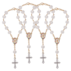 Золотой 4шт. браслеты из сплава с эмалевым крестом и подвеской в виде Иисуса, браслеты из стеклянных бусин для женщин, золотые, 9 дюйм (22.9 см)