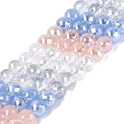 Couleur Mélangete Perles de verre de styles variés, plaquées électrolytiquement, en rangs, rondelle, facette, couleur mixte, 8~8.5x6~6.5mm, Trou: 1.2~1.5mm, Environ 48~49 pcs/chapelet, 12.01~12.40 pouce (30.5~31.5 cm)