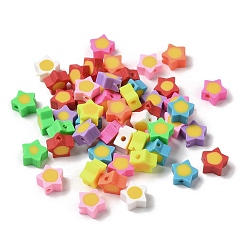 (52) Непрозрачная лаванда Бусины из полимерной глины , звезда с желтым кругом, разноцветные, 8.5x9x4 мм, отверстие : 1.8 мм