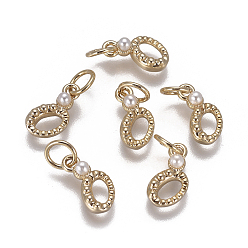 Letter O Латунь прелести, с фианитами и оболочки жемчужиной шарик, буквы, золотые, прозрачные, letter.o, 9.5~11x3.5~10.8x3~3.5 мм, отверстие : 3.5 мм