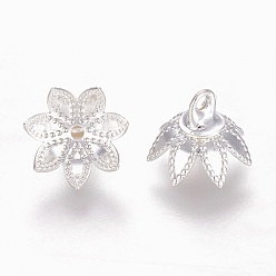 Серебро Латунная бусина, для стеклянной глобусной бутылки, 7-лепестков цветка, серебряный цвет гальваническим, 9x7 мм, отверстие : 1.3 мм